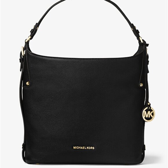 NEW Michael Kors Bedford Large Leather Shoulder Bag - Black / Gold
